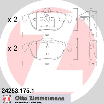 Слика на плочки ZIMMERMANN 24253.175.1 за Mercedes C-class Estate (s204) C 200 CGI (204.248) - 184 коњи бензин