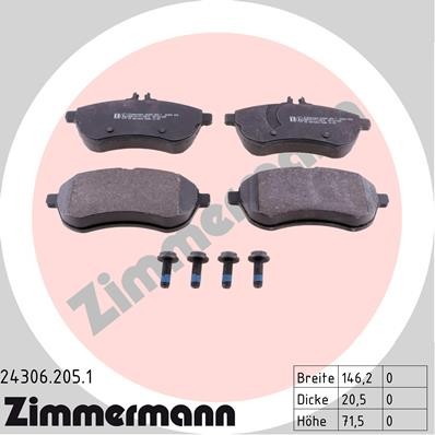 Слика на плочки ZIMMERMANN 24306.205.1 за Mercedes C-class Estate (s204) C 200 CGI (204.248) - 184 коњи бензин