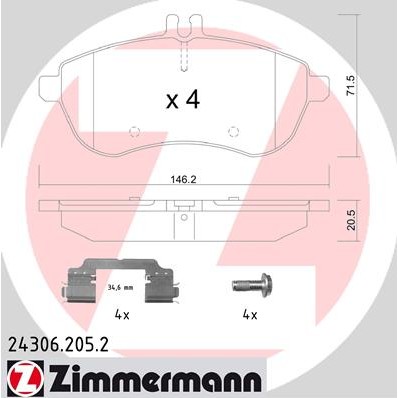 Слика на плочки ZIMMERMANN 24306.205.2 за Mercedes C-class Saloon (w204) C 280 (204.054) - 231 коњи бензин