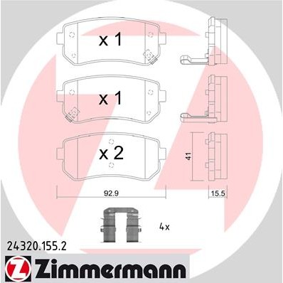 Слика на плочки ZIMMERMANN 24320.155.2 за Kia Ceed Hatchback (ED) 1.6 CRDi 90 - 90 коњи дизел