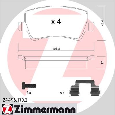 Слика на плочки ZIMMERMANN 24496.170.2 за Volvo V60 T4F - 180 коњи Бензин/Етанол