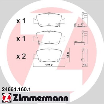 Слика на плочки ZIMMERMANN 24664.160.1 за Toyota Auris (NZE18, ZRE18) 1.6 - 132 коњи бензин