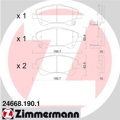 Слика на плочки ZIMMERMANN 24668.190.1 за Toyota Avensis Estate (T27) 2.0 D-4D - 124 коњи дизел