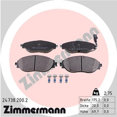 Слика на плочки ZIMMERMANN 24738.200.2 за Audi A3 Sportback (8VA) 1.6 TDI quattro - 110 коњи дизел