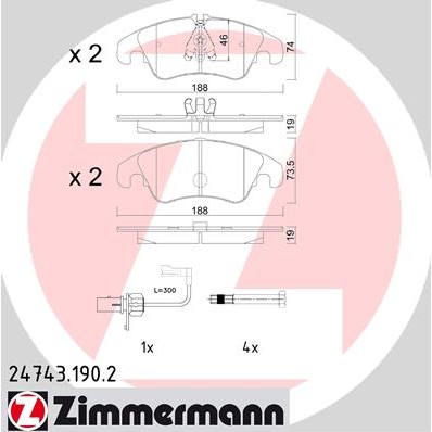 Слика на плочки ZIMMERMANN 24743.190.2 за Audi A6 Avant (4G5, C7) 2.0 TFSI quattro - 249 коњи бензин