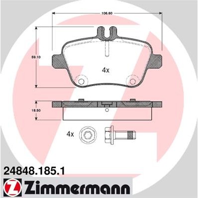 Слика на плочки ZIMMERMANN 24848.185.1 за Mercedes A-Class (w176) A 200 CDI (176.001) - 136 коњи дизел