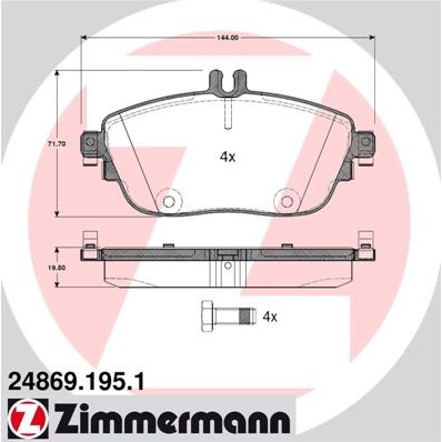 Слика на плочки ZIMMERMANN 24869.195.1 за Mercedes GLA-class (x156) GLA 180 (156.942) - 122 коњи бензин