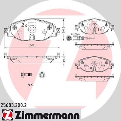 Слика на плочки ZIMMERMANN 25683.200.2 за VW Golf 7 (5G1) 1.4 TSI - 125 коњи бензин