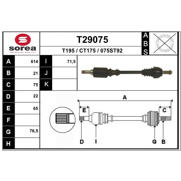 Слика на Полуосовина EAI T29075 за Peugeot 106 (1A,1C) 1.4 - 98 коњи бензин