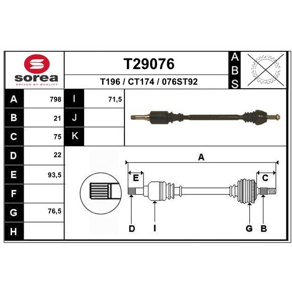 Слика на Полуосовина EAI T29076 за Peugeot 106 (1A,1C) 1.5 D - 58 коњи дизел