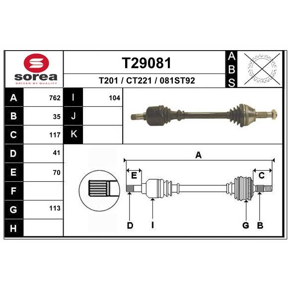 Слика на Полуосовина EAI T29081 за Citroen Jumper BUS 230P 2.8 HDi 4x4 - 128 коњи дизел