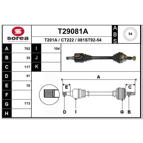 Слика на Полуосовина EAI T29081A за Citroen Jumper BUS 230P 2.5 TDi - 107 коњи дизел