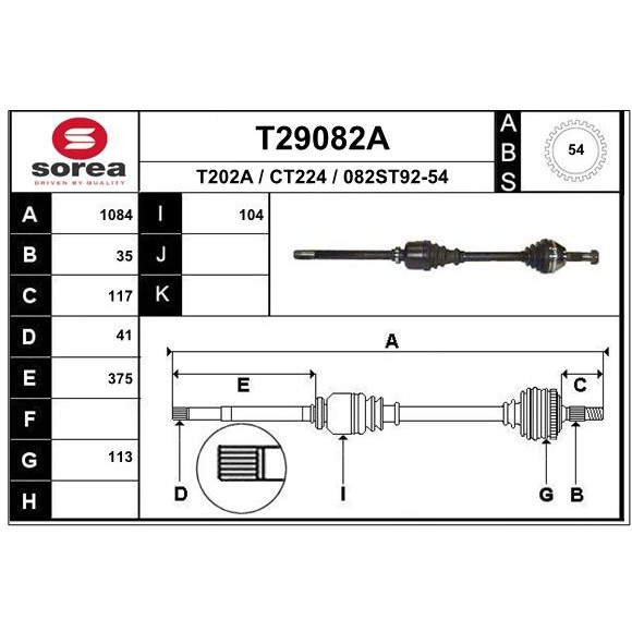 Слика на Полуосовина EAI T29082A за Peugeot Boxer Bus (244,Z) 2.8 HDi 4x4 - 128 коњи дизел