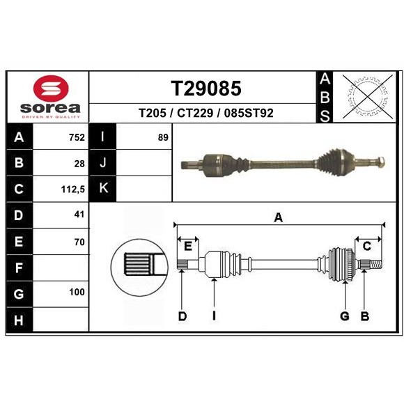 Слика на Полуосовина EAI T29085 за Citroen Jumper BUS 230P 2.5 TDi - 107 коњи дизел