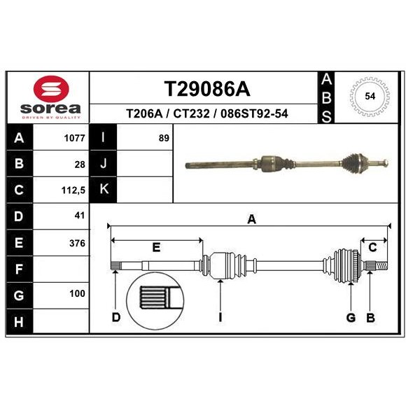 Слика на Полуосовина EAI T29086A за Citroen Jumper BUS 230P 2.5 TDi - 107 коњи дизел