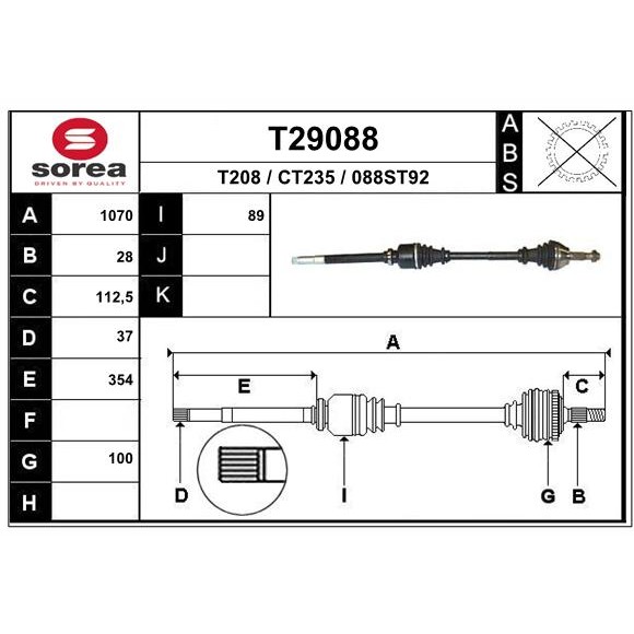 Слика на Полуосовина EAI T29088 за Fiat Ducato BUS 244,Z 2.0 JTD - 84 коњи дизел