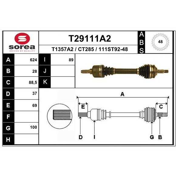 Слика на Полуосовина EAI T29111A2 за Peugeot 607 Saloon 2.7 HDi 24V - 204 коњи дизел