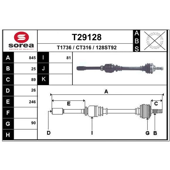 Слика на Полуосовина EAI T29128 за камион Iveco Daily 1 Box 40-10 4x4 (15214104, 15214111, 15214117, 15215111) - 103 коњи дизел