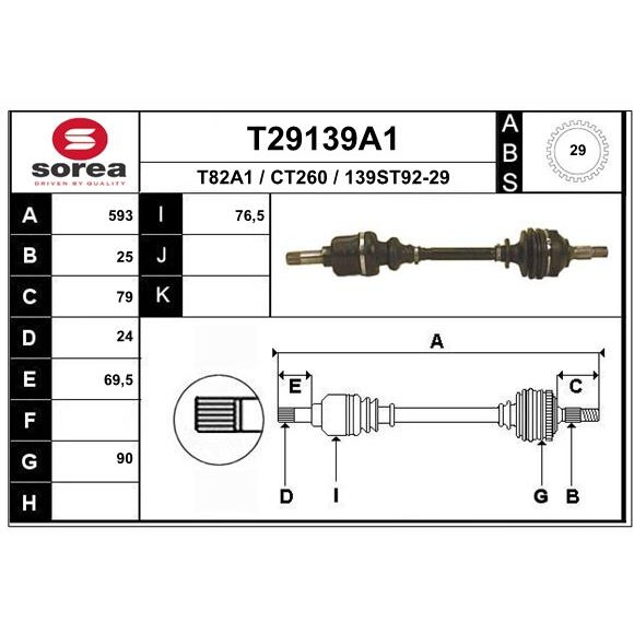 Слика на Полуосовина EAI T29139A1 за Citroen BX Hatchback XB TRD Turbo - 90 коњи дизел