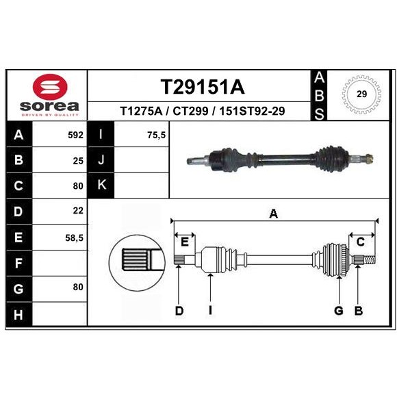 Слика на Полуосовина EAI T29151A за Citroen Xsara N1 1.6 16V - 109 коњи бензин