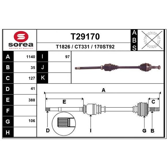 Слика на Полуосовина EAI T29170 за Citroen Jumper BUS 2.2 HDi 120 - 120 коњи дизел