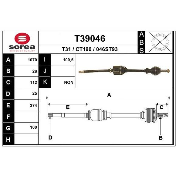 Слика на Полуосовина EAI T39046 за Citroen C25 BUS 280,290 2.5 D - 75 коњи дизел