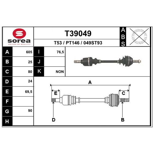 Слика на Полуосовина EAI T39049 за Peugeot 405 Estate (15e) 1.8 TD - 90 коњи дизел