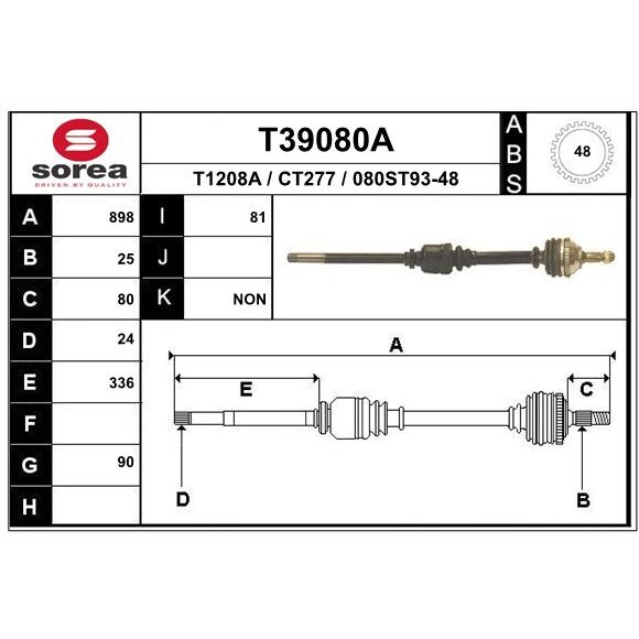 Слика на Полуосовина EAI T39080A за Citroen Xantia Estate X1 1.8 i - 90 коњи бензин