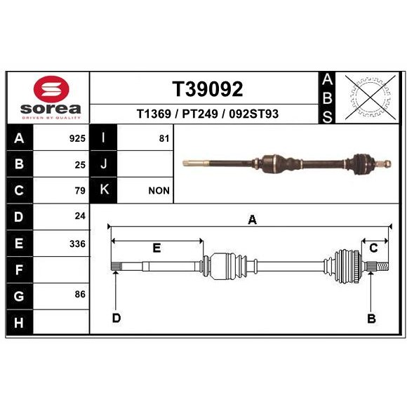 Слика на Полуосовина EAI T39092 за Citroen C4 Picasso UD 1.8 i 16V - 125 коњи бензин