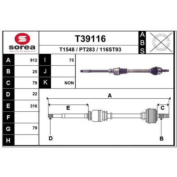 Слика на Полуосовина EAI T39116 за Peugeot 307 Estate (3E) 1.4 - 75 коњи бензин