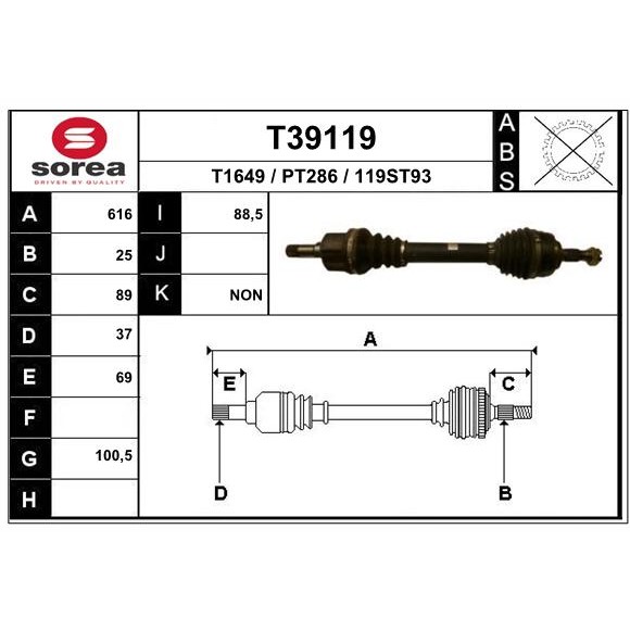 Слика на Полуосовина EAI T39119 за Citroen C4 Picasso UD 2.0 HDi 150 - 150 коњи дизел