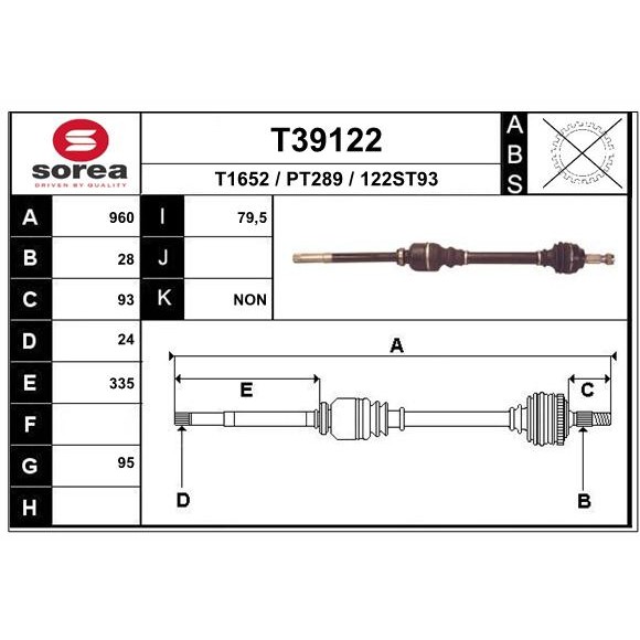 Слика на Полуосовина EAI T39122 за Peugeot 407 Saloon 1.8 16V - 125 коњи бензин