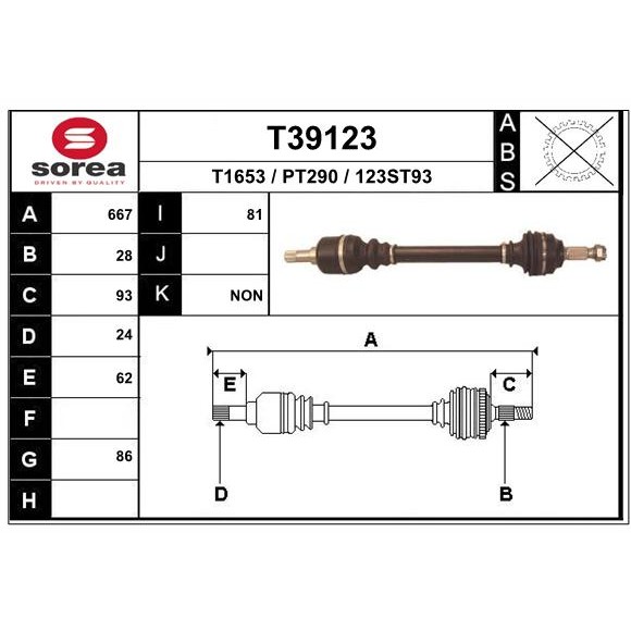 Слика на Полуосовина EAI T39123 за Peugeot Expert Platform 1.6 HDi 90 - 90 коњи дизел