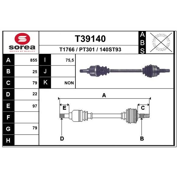 Слика на Полуосовина EAI T39140 за Peugeot 207 Hatchback 1.4 16V - 95 коњи бензин