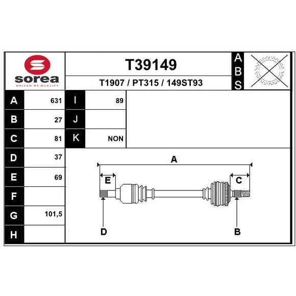 Слика на Полуосовина EAI T39149 за Citroen C8 EA,EB 2.2 HDi - 128 коњи дизел