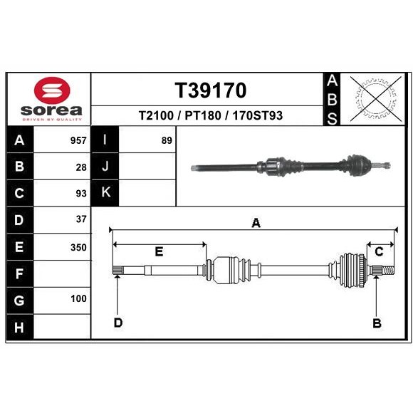 Слика на Полуосовина EAI T39170 за Peugeot 407 Saloon 3.0 - 211 коњи бензин