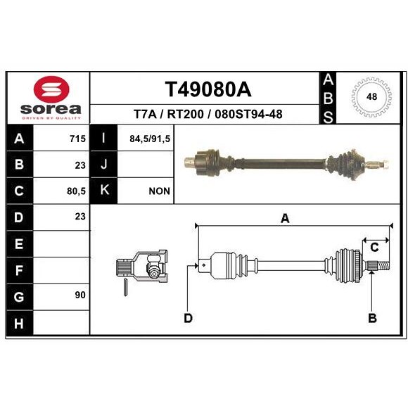 Слика на Полуосовина EAI T49080A за Renault 25 (B29) 2.2 (B29) - 103 коњи бензин