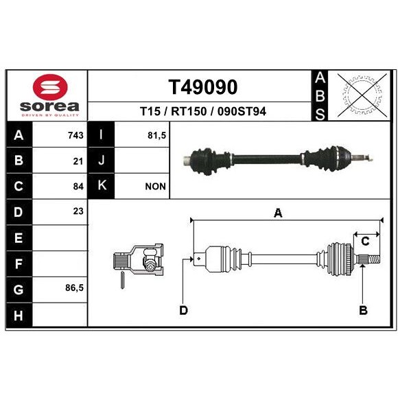 Слика на Полуосовина EAI T49090 за Renault 21 Saloon 1.7 (L48E) - 90 коњи бензин