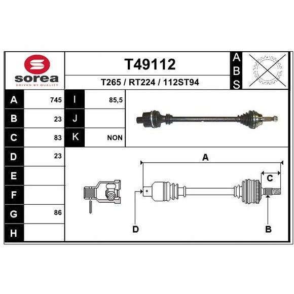 Слика на Полуосовина EAI T49112 за Renault Laguna Grandtour (K56) 2.0  (K56C/H) - 113 коњи бензин