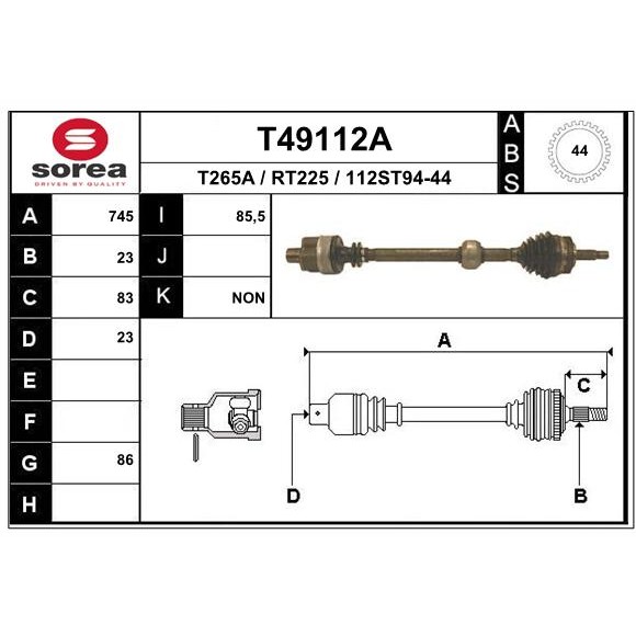 Слика на Полуосовина EAI T49112A за Renault Laguna Grandtour (K56) 2.0  (K56C/H) - 113 коњи бензин