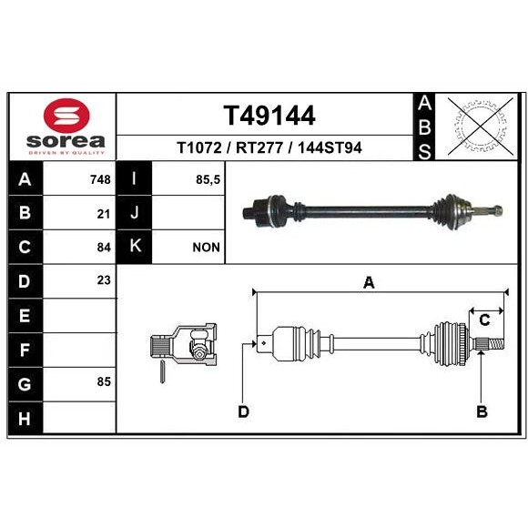 Слика на Полуосовина EAI T49144 за Renault Laguna Grandtour (K56) 2.0  (K56C/H) - 113 коњи бензин