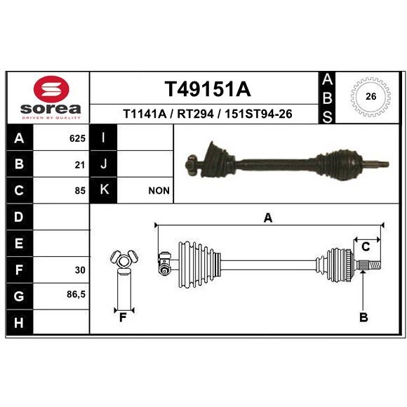 Слика на Полуосовина EAI T49151A за Renault Clio 2 1.4 16V (B/CB0L) - 95 коњи бензин