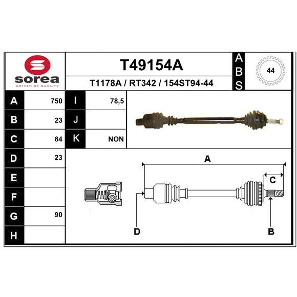 Слика на Полуосовина EAI T49154A за Renault Megane 1 (BA0-1) 1.9 dTi (BA08, BA0N) - 98 коњи дизел