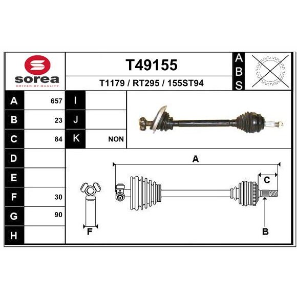 Слика на Полуосовина EAI T49155 за Renault Megane 1 (BA0-1) 1.9 dTi (BA08, BA0N) - 98 коњи дизел