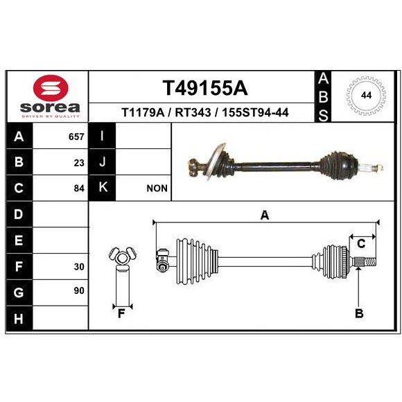 Слика на Полуосовина EAI T49155A за Renault Megane 1 (BA0-1) 1.9 dTi (BA1U) - 80 коњи дизел