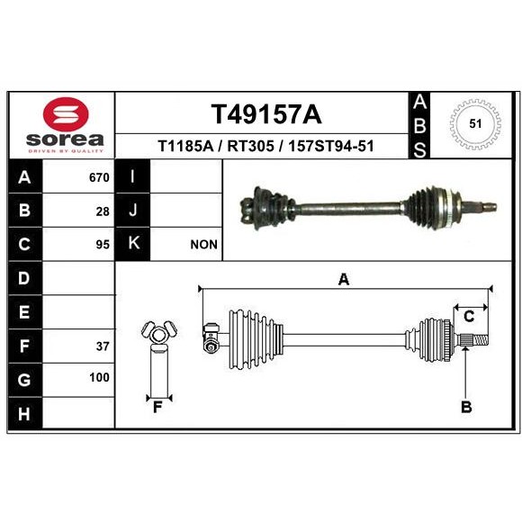 Слика на Полуосовина EAI T49157A за Opel Movano Platform (U9,E9) 2.5 D - 80 коњи дизел