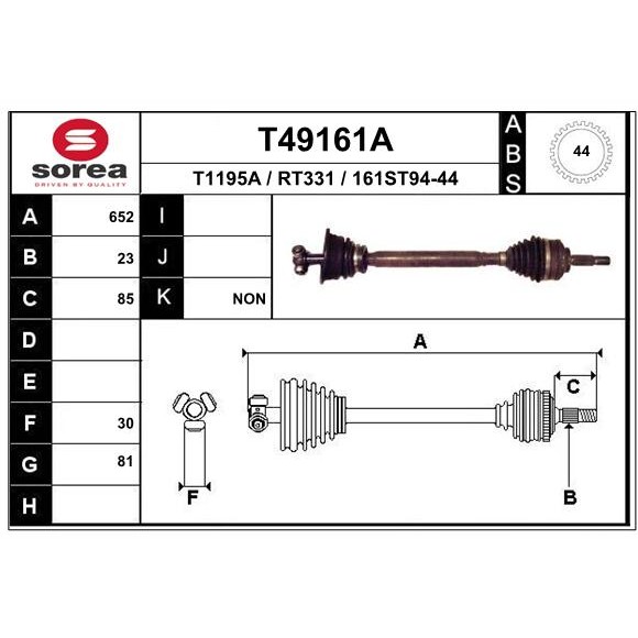 Слика на Полуосовина EAI T49161A за Renault Megane Scenic (JA01) 1.9 dTi (JA0N) - 98 коњи дизел