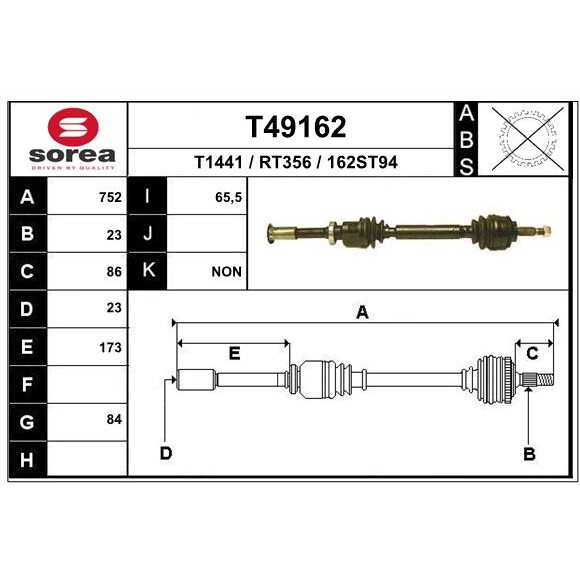 Слика на Полуосовина EAI T49162 за Renault Megane 1 (BA0-1) 1.9 dTi (BA1U) - 80 коњи дизел