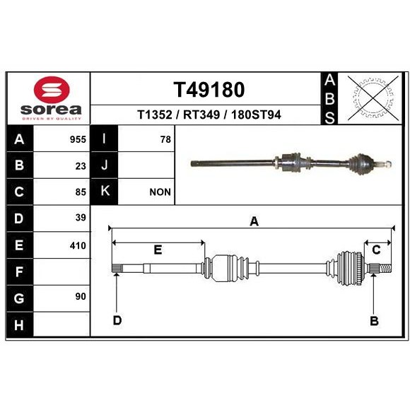 Слика на Полуосовина EAI T49180 за Renault Laguna Grandtour (K56) 3.0 24V (K56V) - 190 коњи бензин