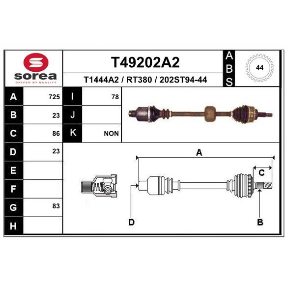 Слика на Полуосовина EAI T49202A2 за Renault Clio 2 1.5 dCi (B/CB03) - 80 коњи дизел